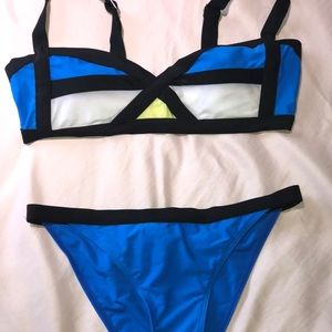 Blue/Yellow/Black Colorblock Bathing Suit L